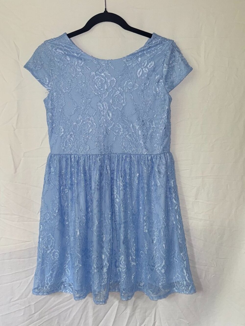 Children’s Place Blue Short Dress with Cap Sleeves and V Neck Back Size 16 NWT